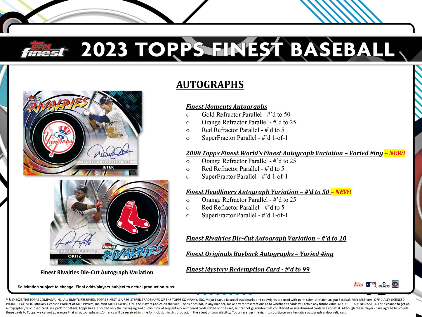 2023 : Topps Finest Baseball Hobby Box