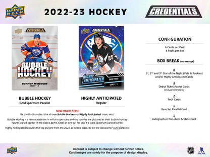 2022-23 : Upper Deck Credentials Hockey Hobby Box