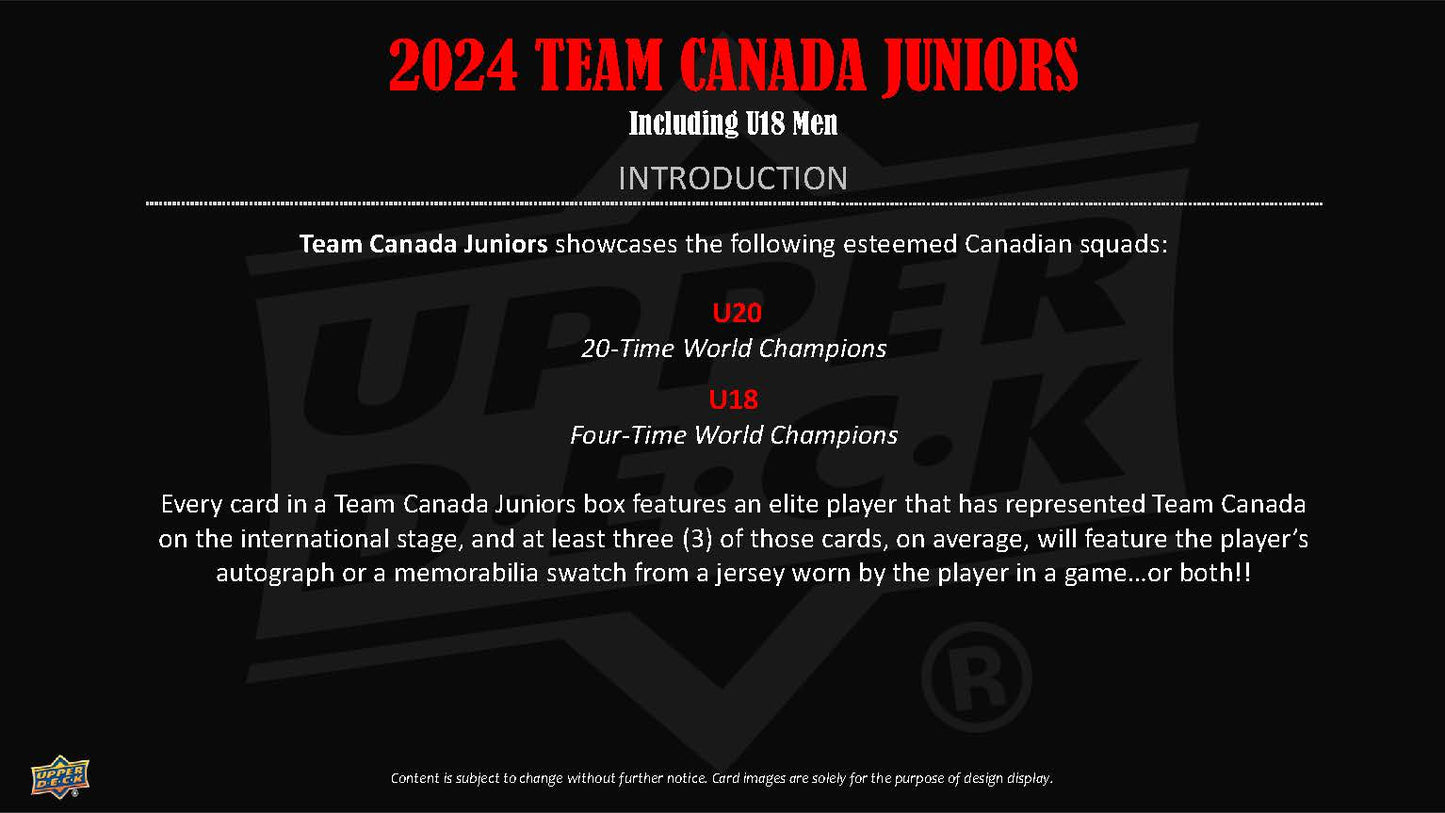 2024 : Upper Deck Team Canada Juniors Hockey Hobby Box