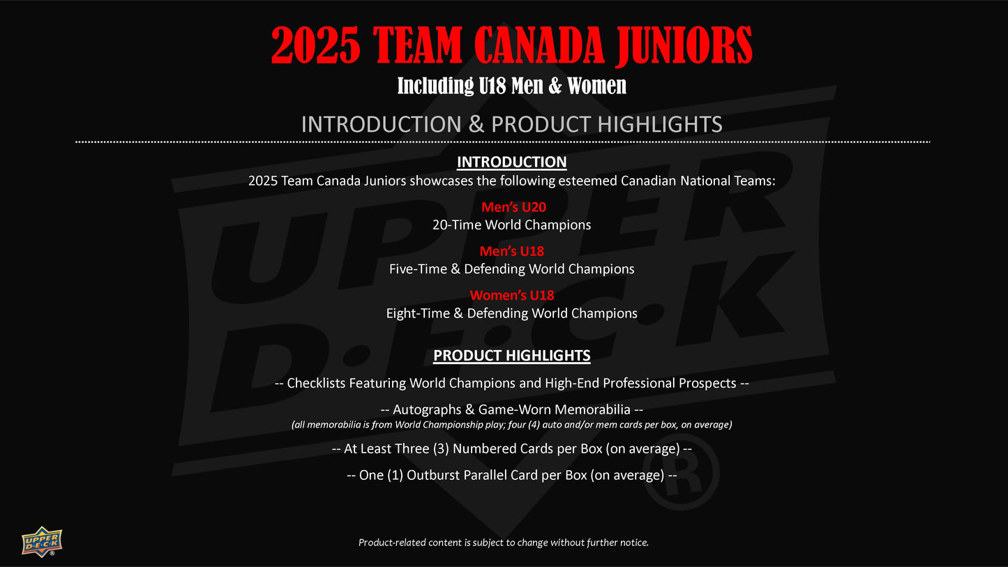 2025 : Upper Deck Team Canada Juniors Hockey Hobby Box