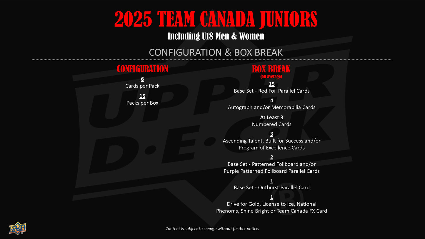 2025 : Upper Deck Team Canada Juniors Hockey Hobby Box