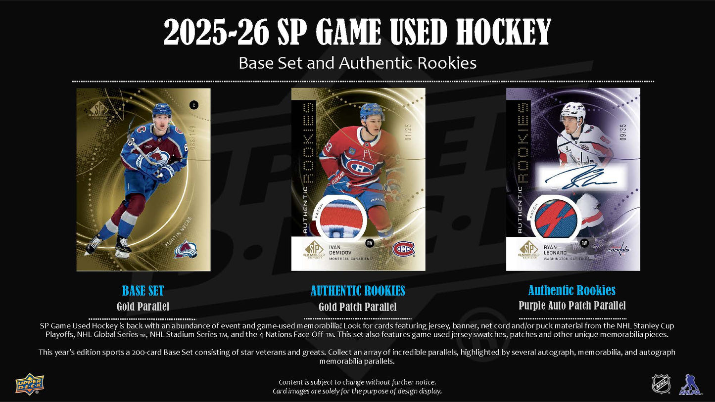 2025-26 : Upper Deck SP Game Used Hockey Hobby Box