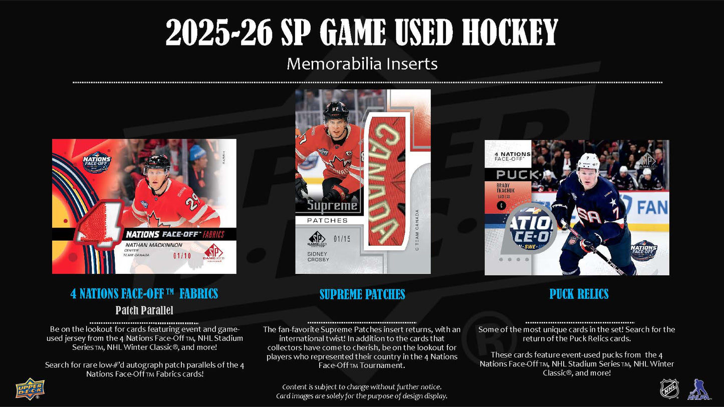 2025-26 : Upper Deck SP Game Used Hockey Hobby Box