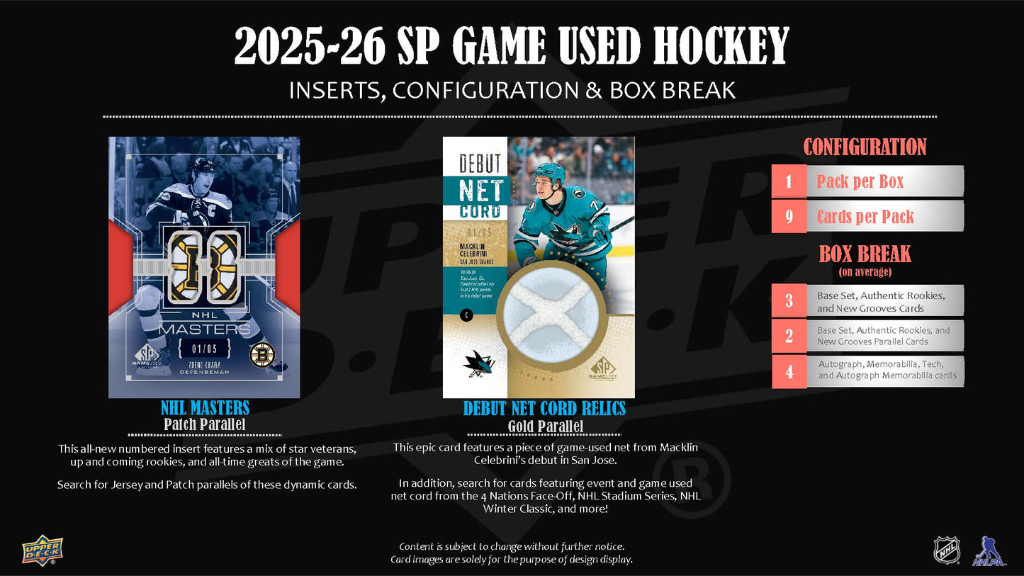 2025-26 : Upper Deck SP Game Used Hockey Hobby Box